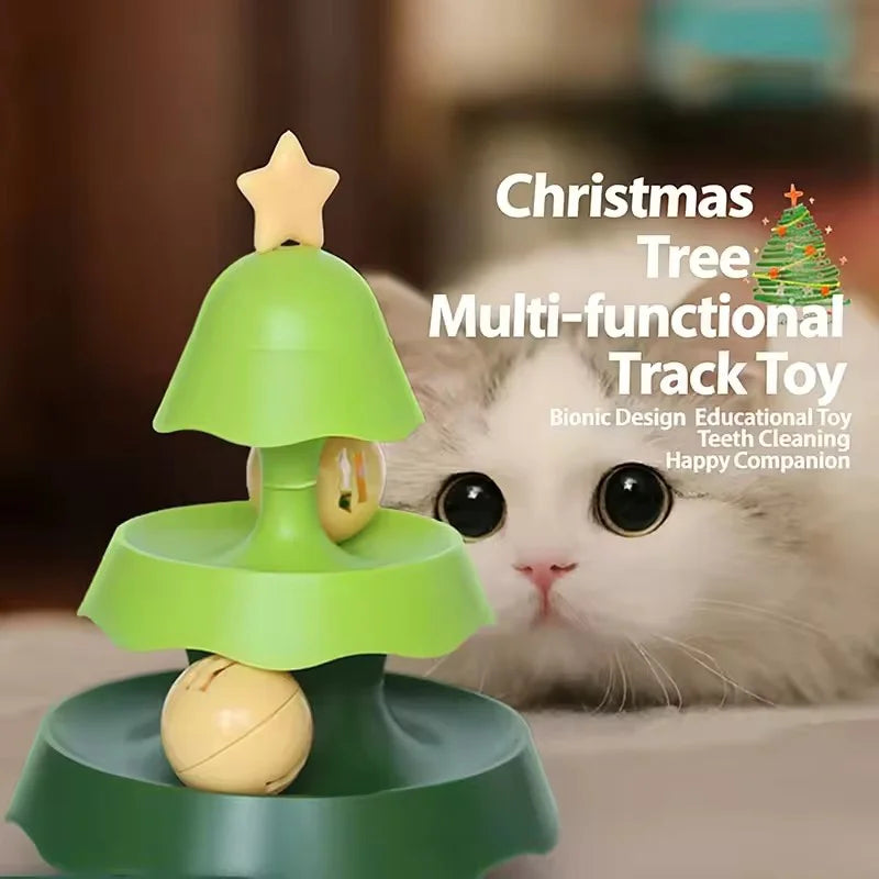 Christmas Tree Shaped Cat Track Turntable Toy Self Play Kitten