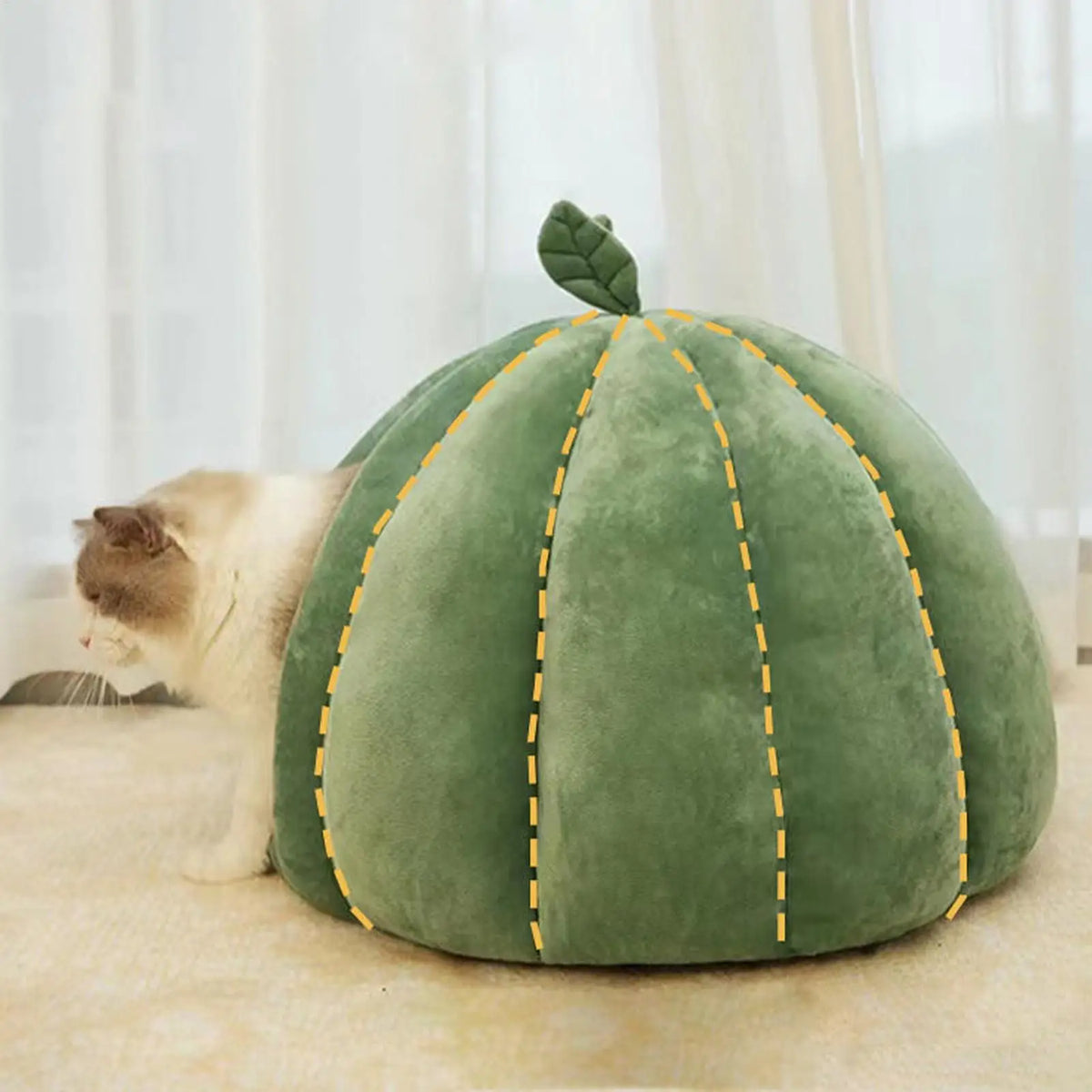 Halloween Pumpkin Cat Bed, Cozy Enclosed Cave Hideaway for Kittens
