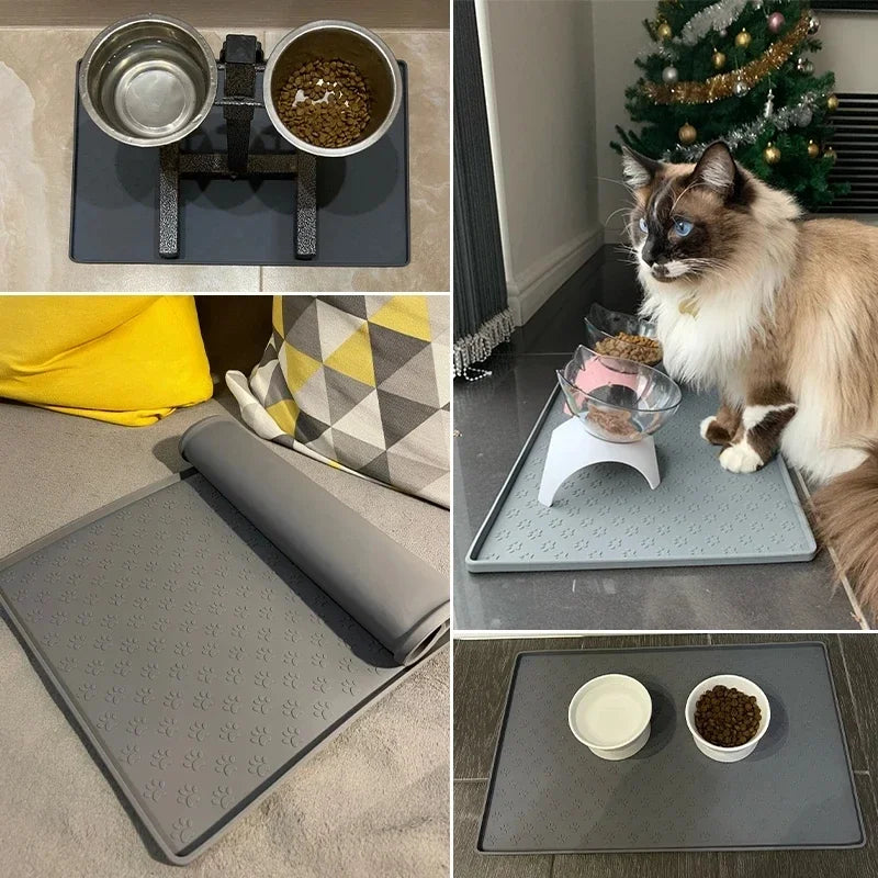 Waterproof Silicone Pet Food Mat, Non-Slip Bowl Placemat for Dogs