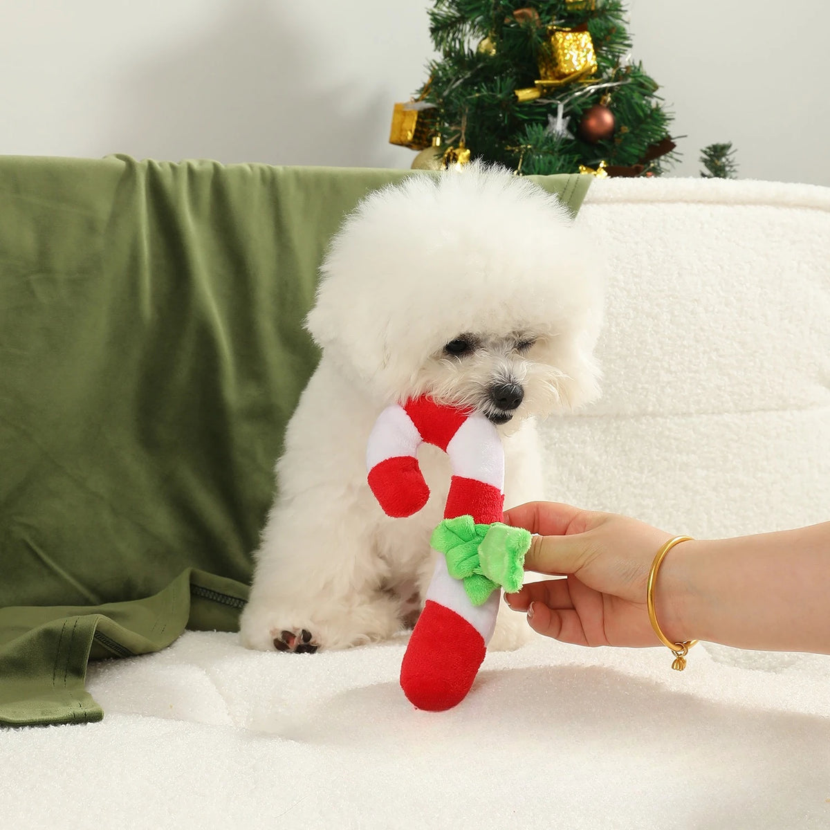 Festive Christmas Tree Plush Squeaky Chew Toy for Small Dogs