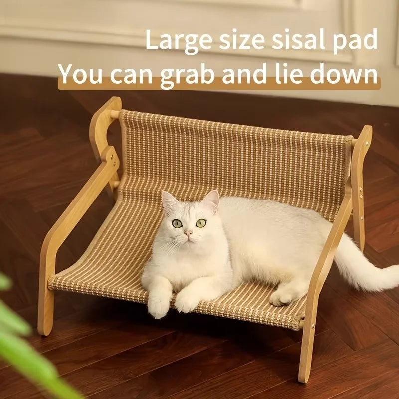 Sisal Cat Scratcher Lounge Bed with Wooden Frame, 2-in-1 Hammock