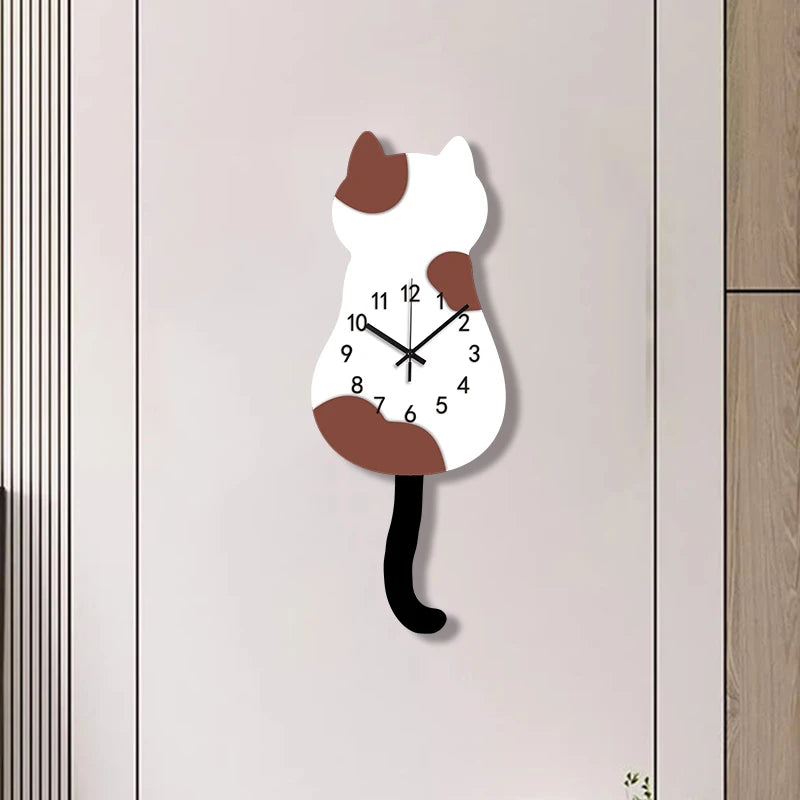 Swinging Tail Cat Wall Clock, Silent Acrylic Decor for Cat Lovers