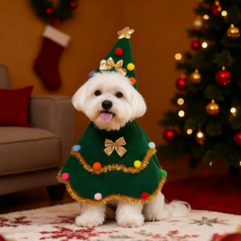 Christmas Cloak & Hat Costume for Dogs & Cats, Holiday Party Outfit