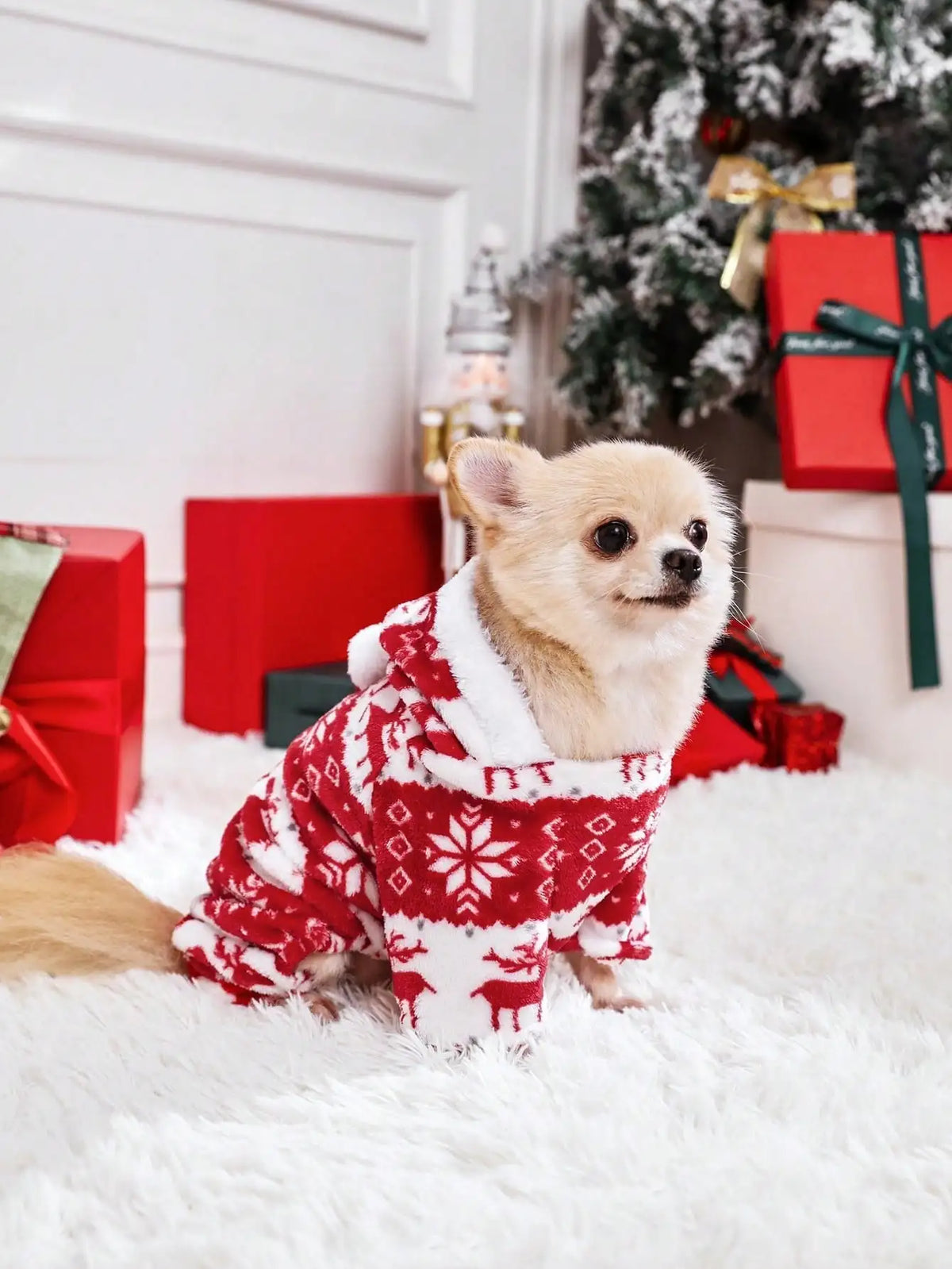 Christmas Reindeer Hooded Pajamas for Small Dogs, Cozy Fleece