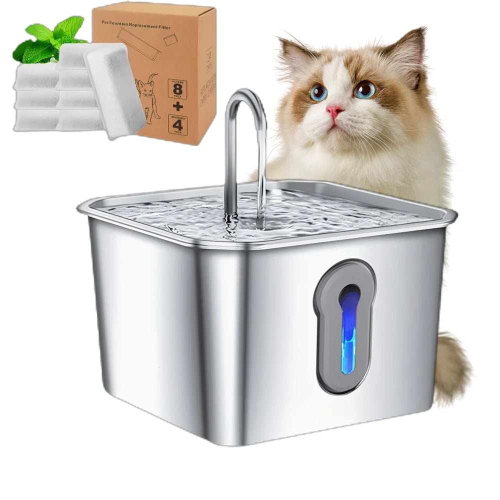 4L Stainless Steel Pet Water Fountain with Quiet Pump