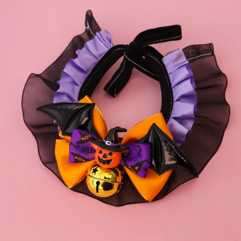 Halloween Lace Pumpkin Bat Wings Collar Bib for Cats & Dogs