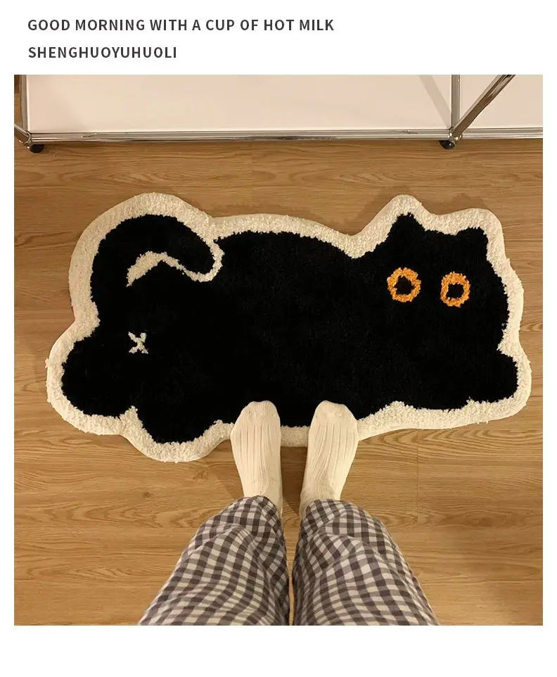 Black Cat Shaped Soft Area Rug, Non-Slip Floor Mat for Cat Lovers