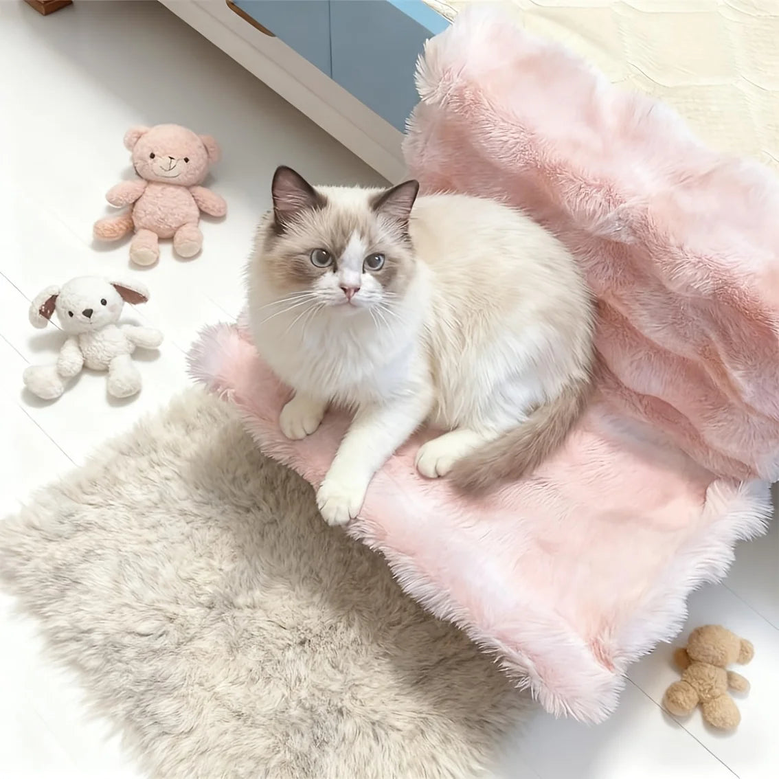 Cat Bedside Hammock, Plush Washable Bed Attachment for Indoor Cats