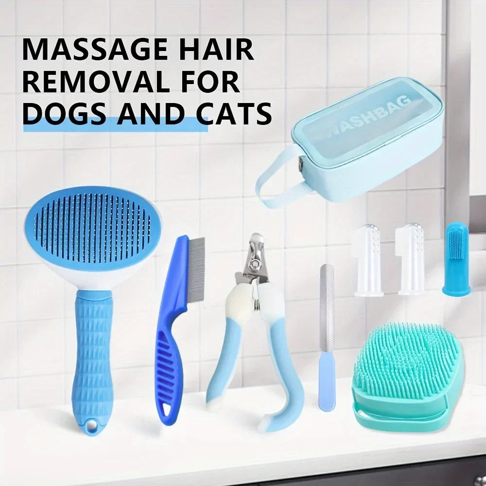 9-Piece Pet Grooming Kit with Brushes, Nail Clipper & Storage Bag