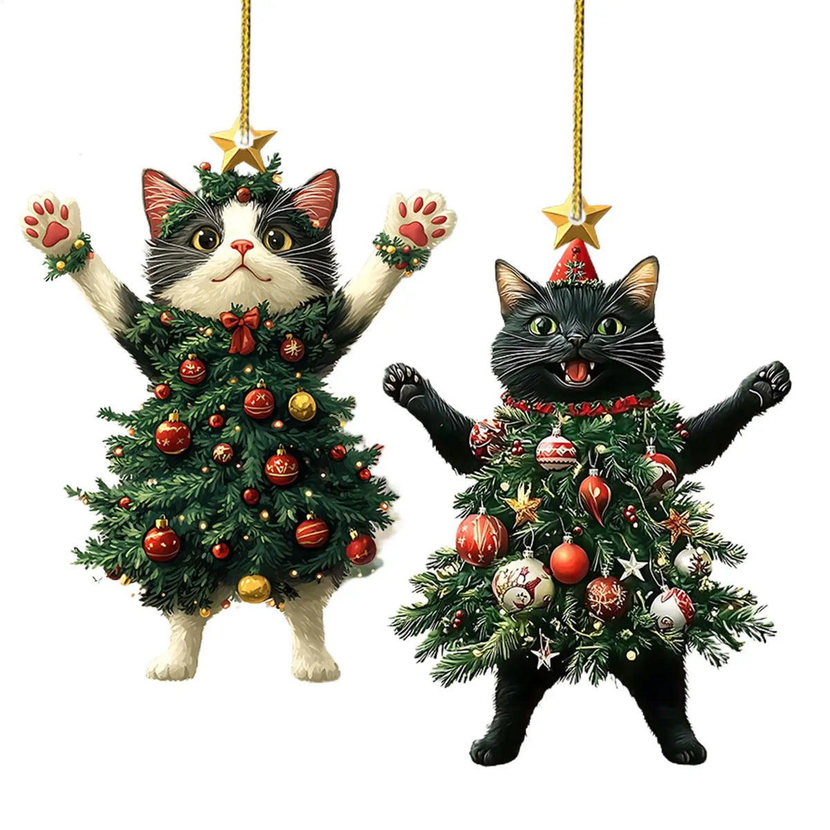 Cat Christmas Tree Ornaments, Acrylic Kitten Hanging Decorations