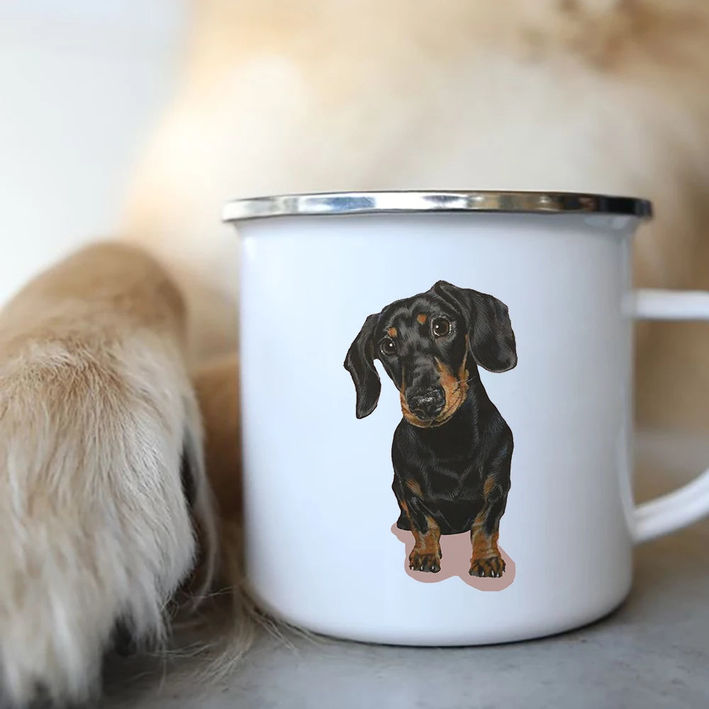I Love Dachshunds Enamel Camping Mug, Dog Lover Coffee Cup Gift
