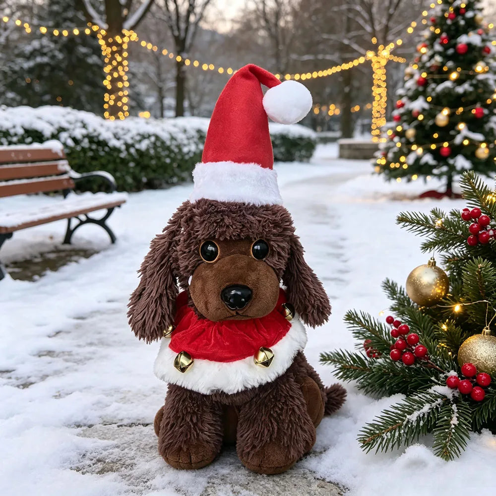 Dog Christmas Santa Hat Collar with Bells, Holiday Costume