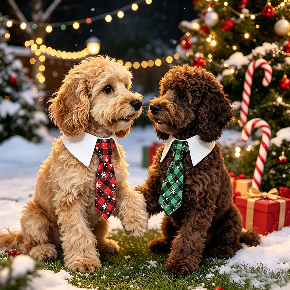 Christmas Dog Necktie, Red & Green Holiday Collar Bow Tie