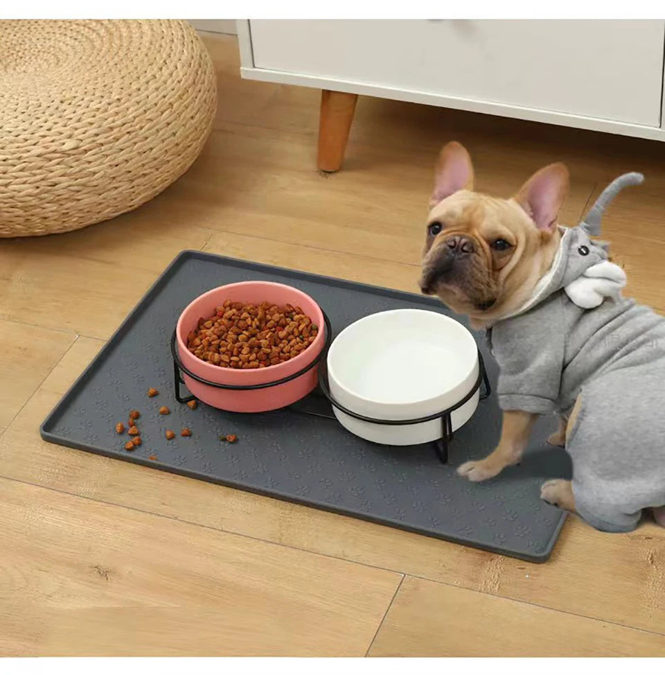 Waterproof Silicone Pet Food Mat, Non-Slip Bowl Placemat for Dogs