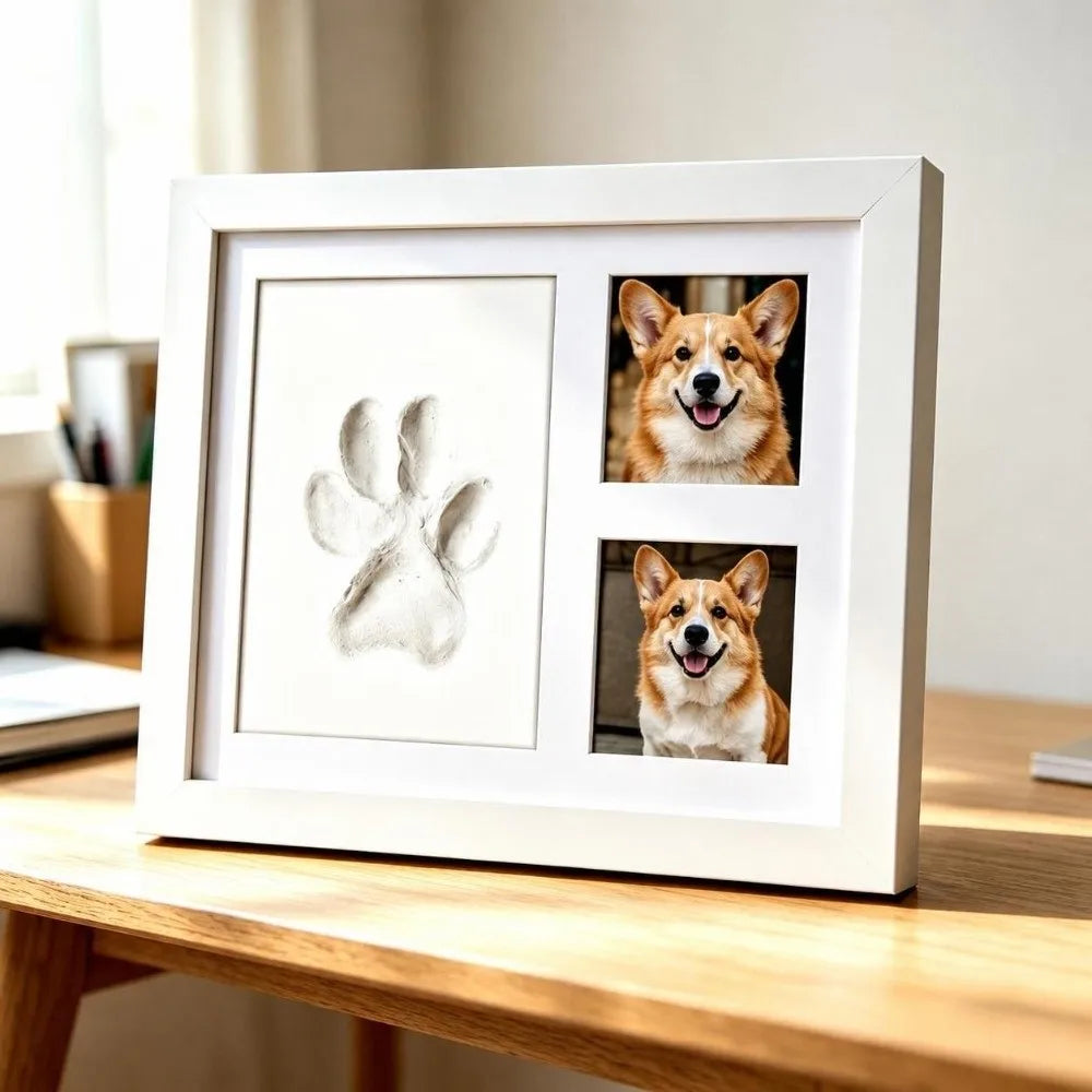 DIY Pet Paw Print Clay Keepsake Kit with Wooden Photo Frame