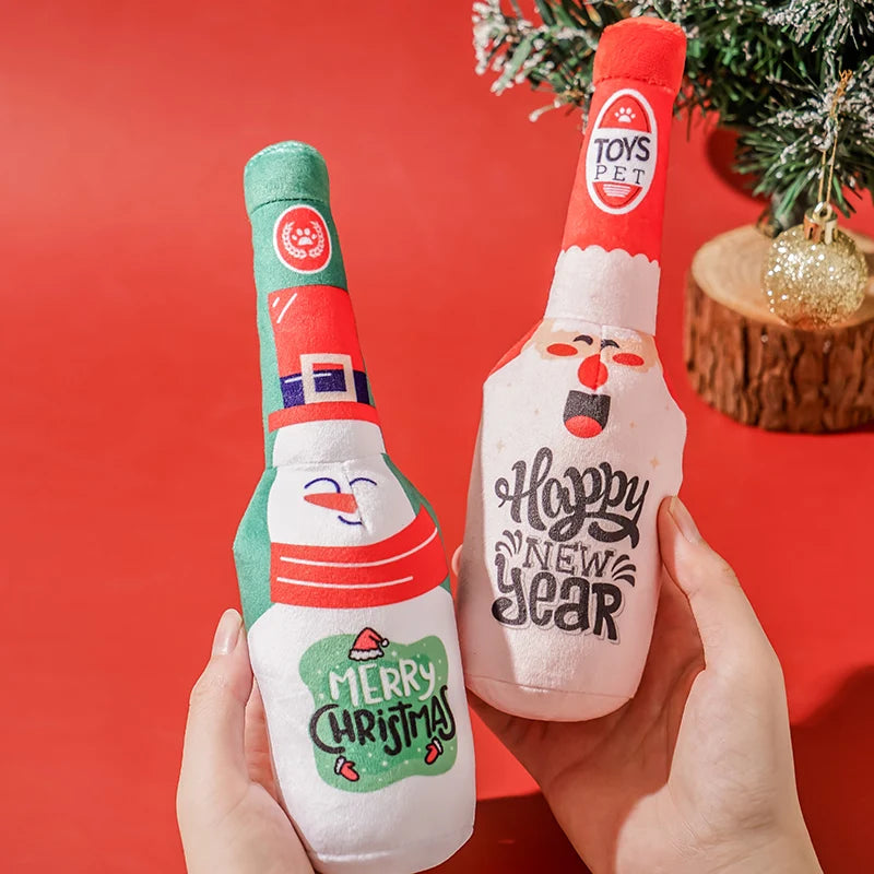 Christmas Dog Wine Bottle Squeaky Chew Toy