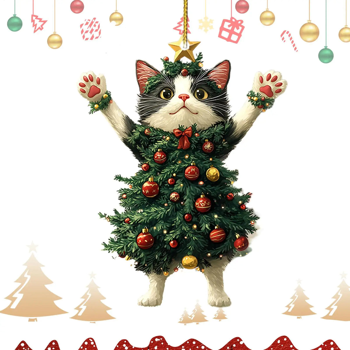 Cat Christmas Tree Ornaments, Acrylic Kitten Hanging Decorations