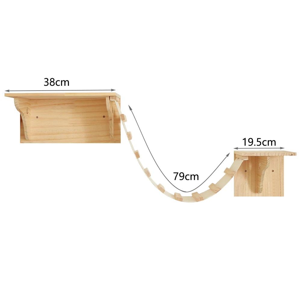 Wall-Mounted Cat Climbing Shelves Set with Bridge Ladder