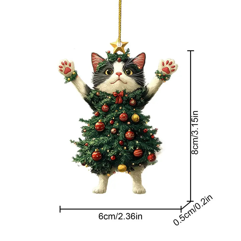 Cat Christmas Tree Ornaments, Acrylic Kitten Hanging Decorations