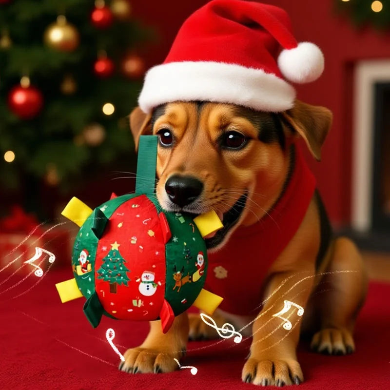 Christmas Themed Interactive Dog Toy Ball with Squeaker Anti-Bite