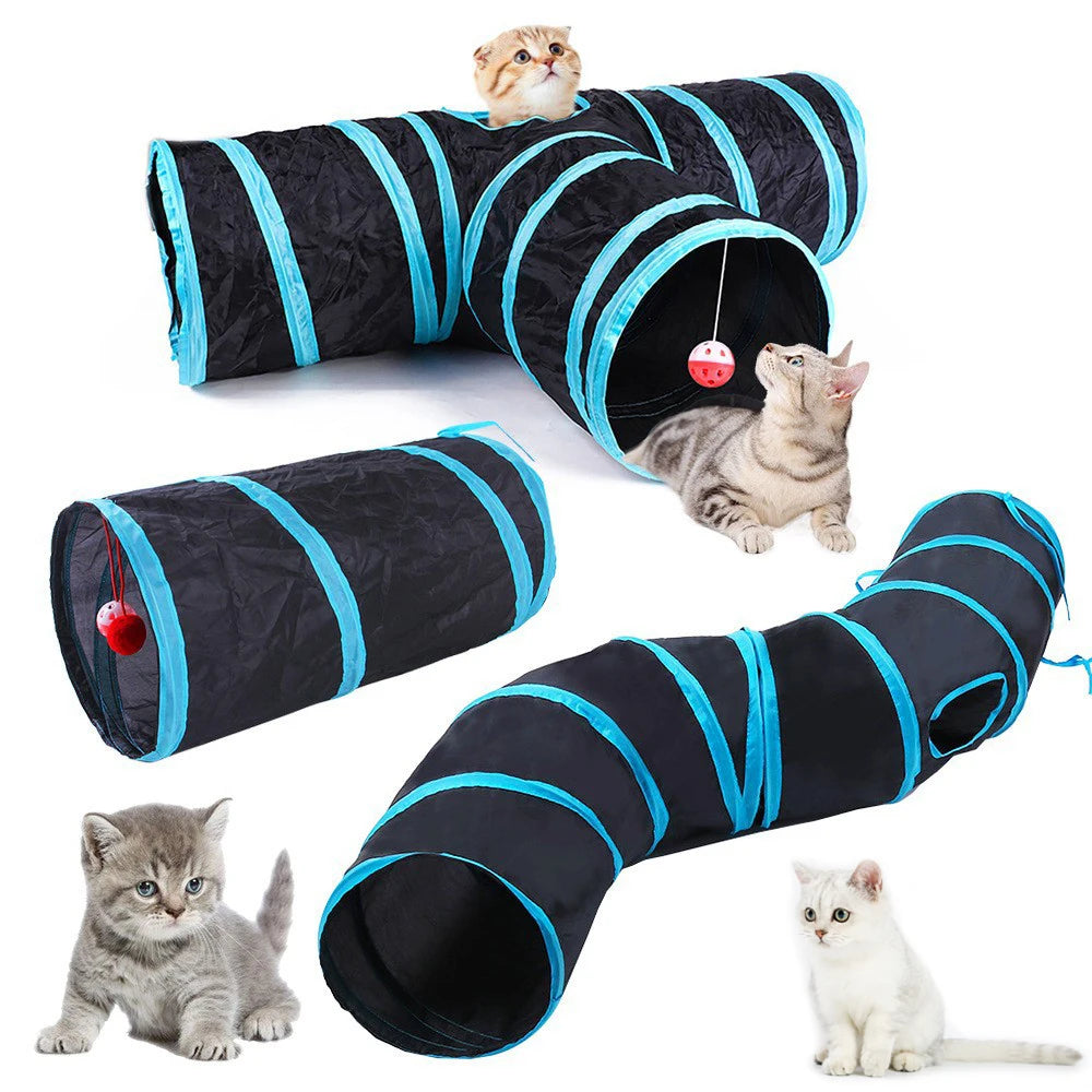 Collapsible 3-Way Cat Tunnel Toy, Breathable Indoor Play Tube