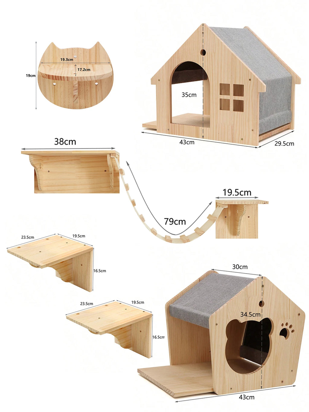Wall-Mounted Cat Castle House Shelf, Climbing Hideaway Bed for Cats