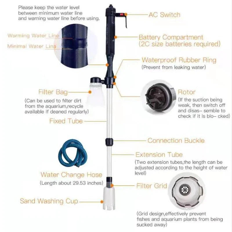 Electric Aquarium Gravel Cleaner and Water Change Siphon Pump