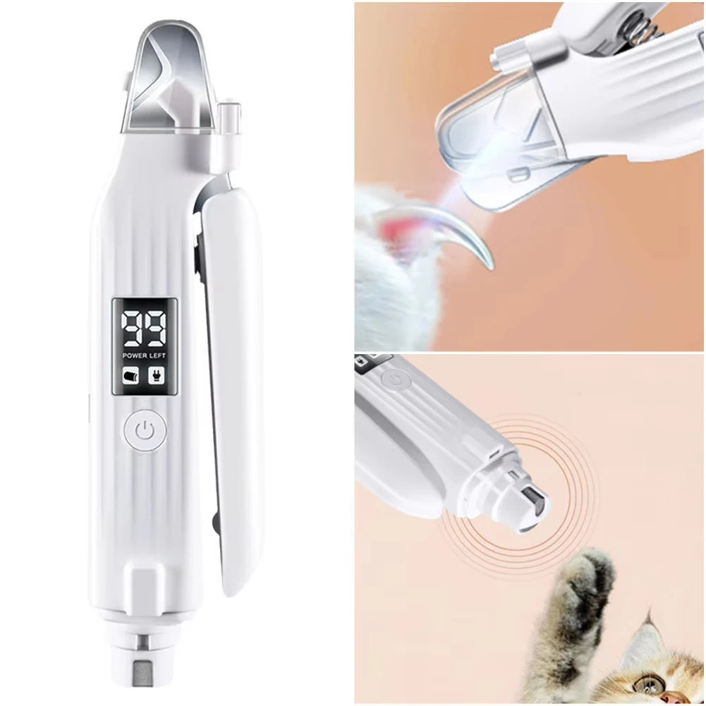 2 in 1 Electric Pet Nail Trimmer with LED Light, Dog & Cat Grinder