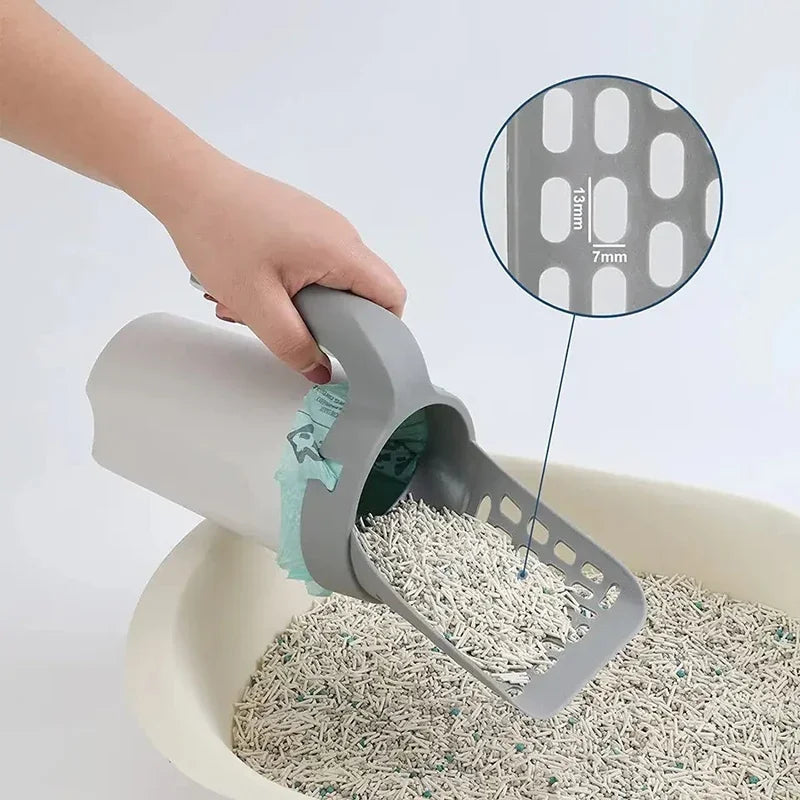 All-in-One Cat Litter Scooper with Built-In Waste Bag Holder
