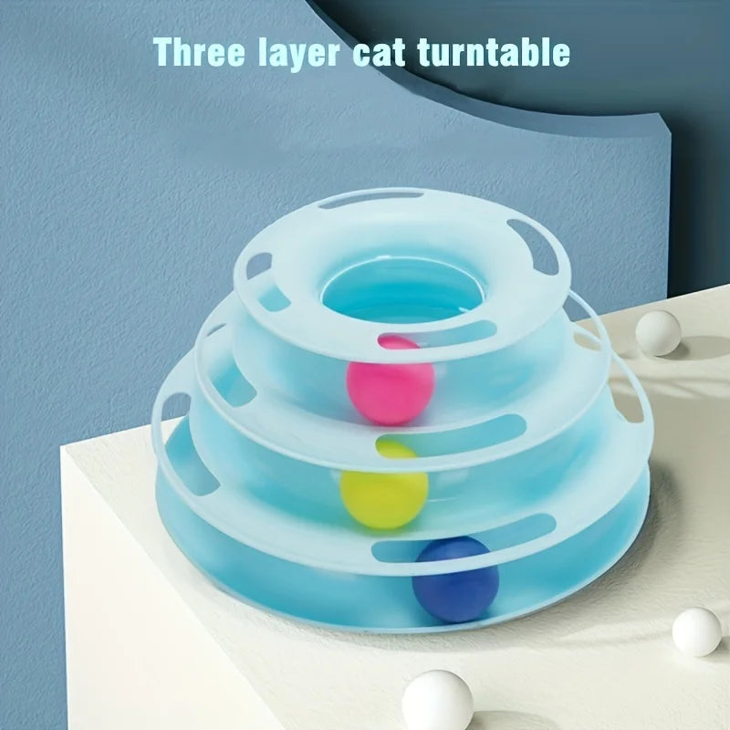 3 Layer Interactive Cat Toy Tower with Colorful Balls Mental Physical