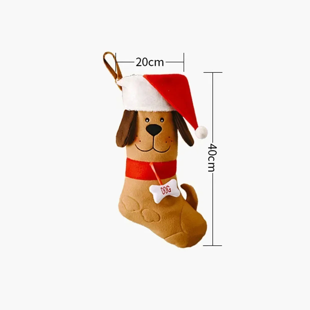 Dog Bone Christmas Stocking, Festive Holiday Gift Bag