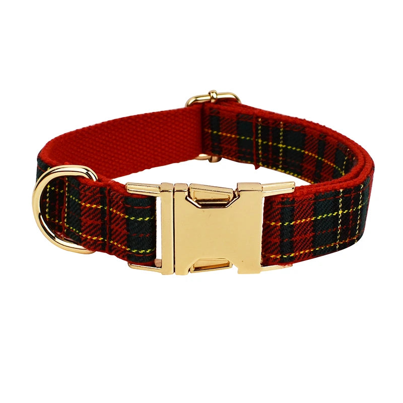 Christmas Dog Collar, Red Lattice Soft Cotton with Bell