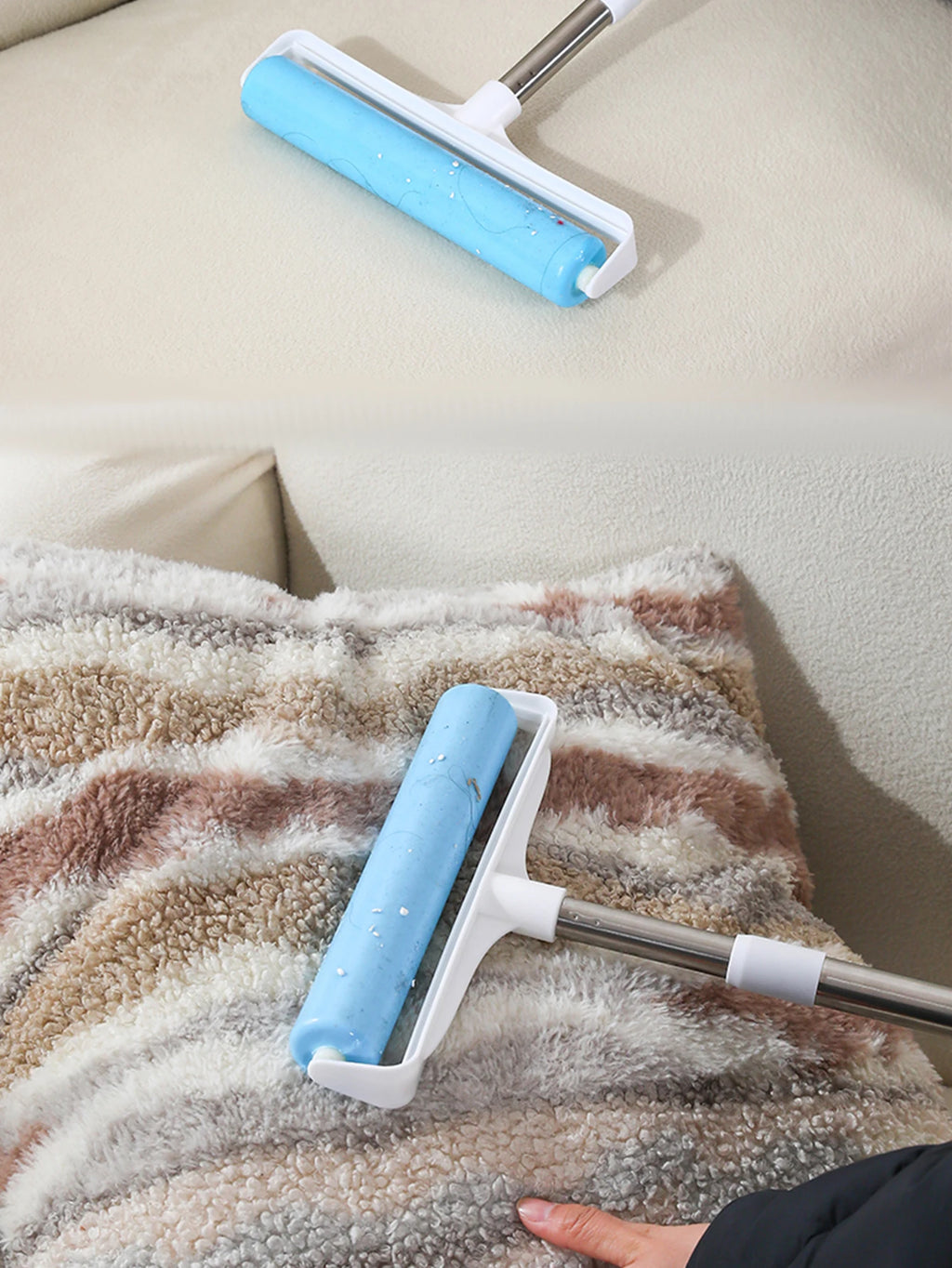 Reusable Pet Hair Lint Roller with Extendable Handle for Floors & Beds
