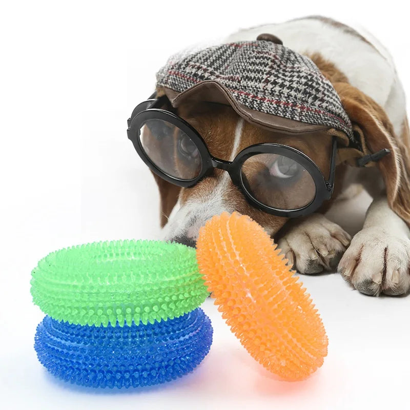 Squeaky Spiky Ring Dog Chew Toy, Tooth Cleaning TPR Puppy Toy