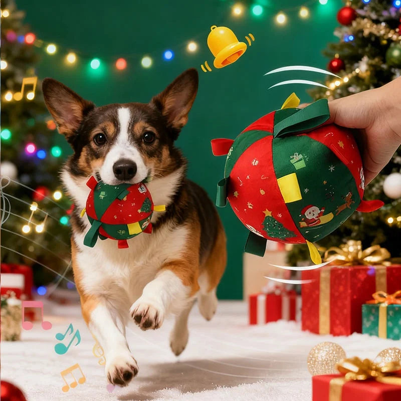 Christmas Themed Interactive Dog Toy Ball with Squeaker Anti-Bite