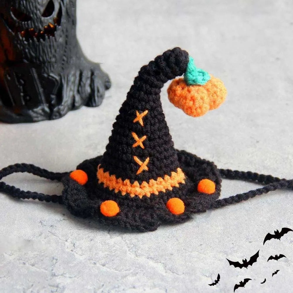 Halloween Cat Costume Pumpkin Ghost Woven Hat and Bib Set for Cats