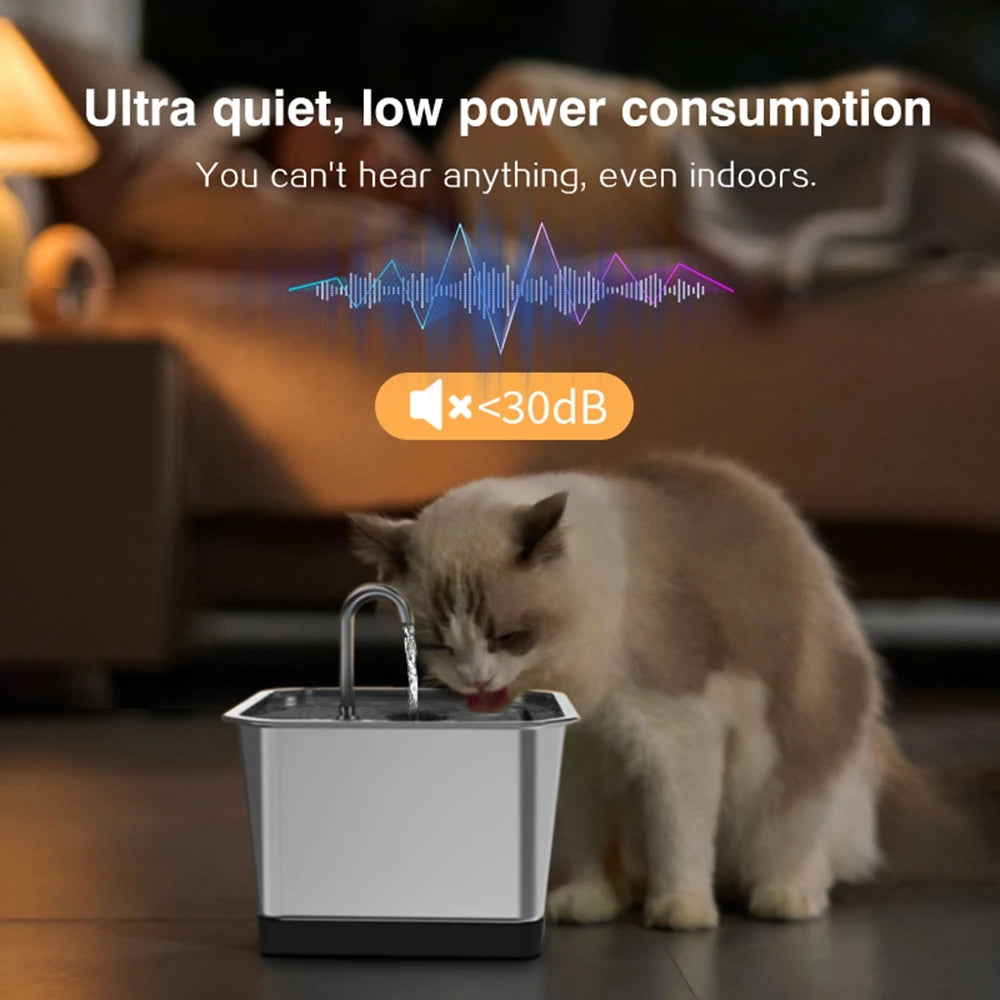 4L Stainless Steel Pet Water Fountain with Quiet Pump