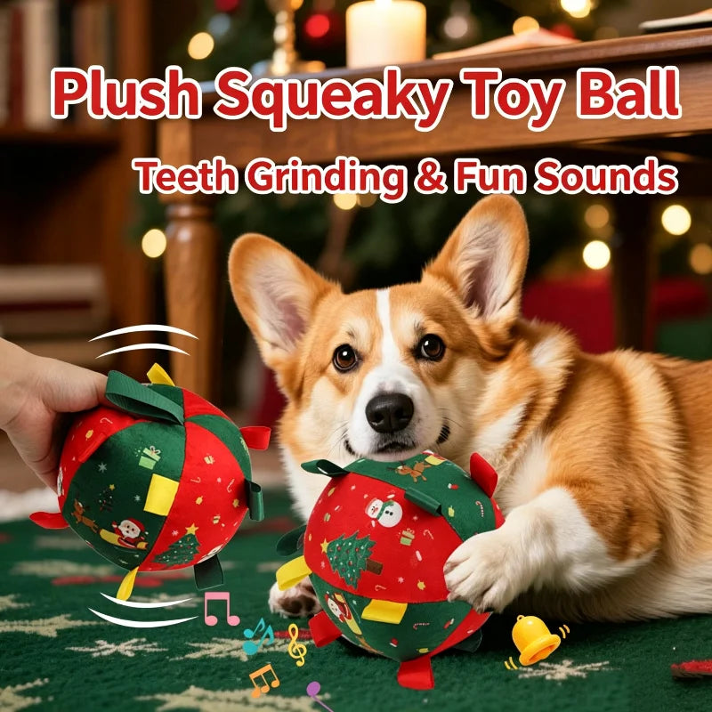 Christmas Themed Interactive Dog Toy Ball with Squeaker Anti-Bite