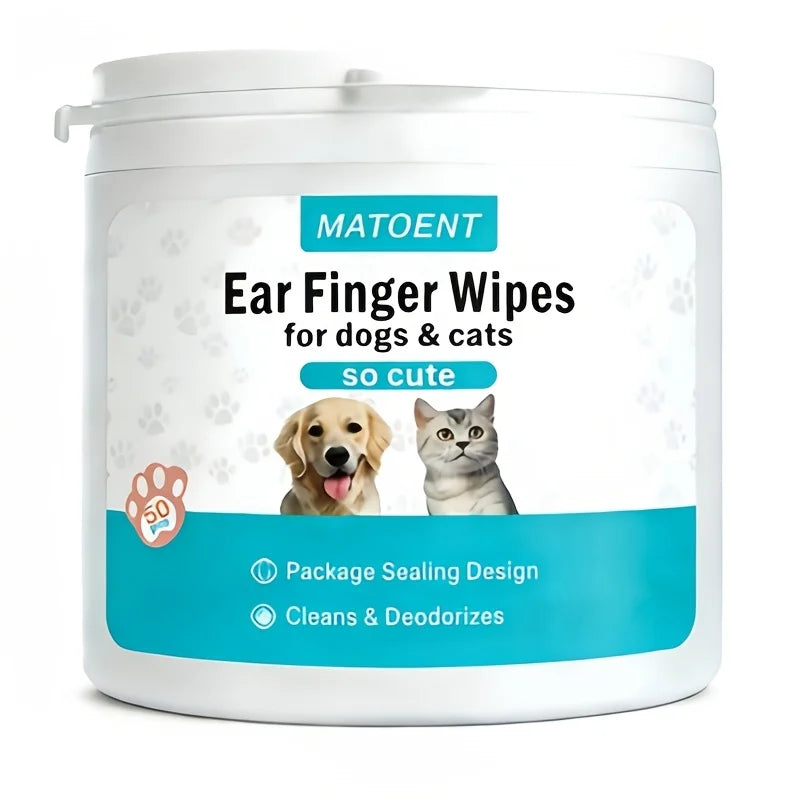 Pet Ear Cleaning Finger Wipes for Dogs and Cats, 50-Count Pack