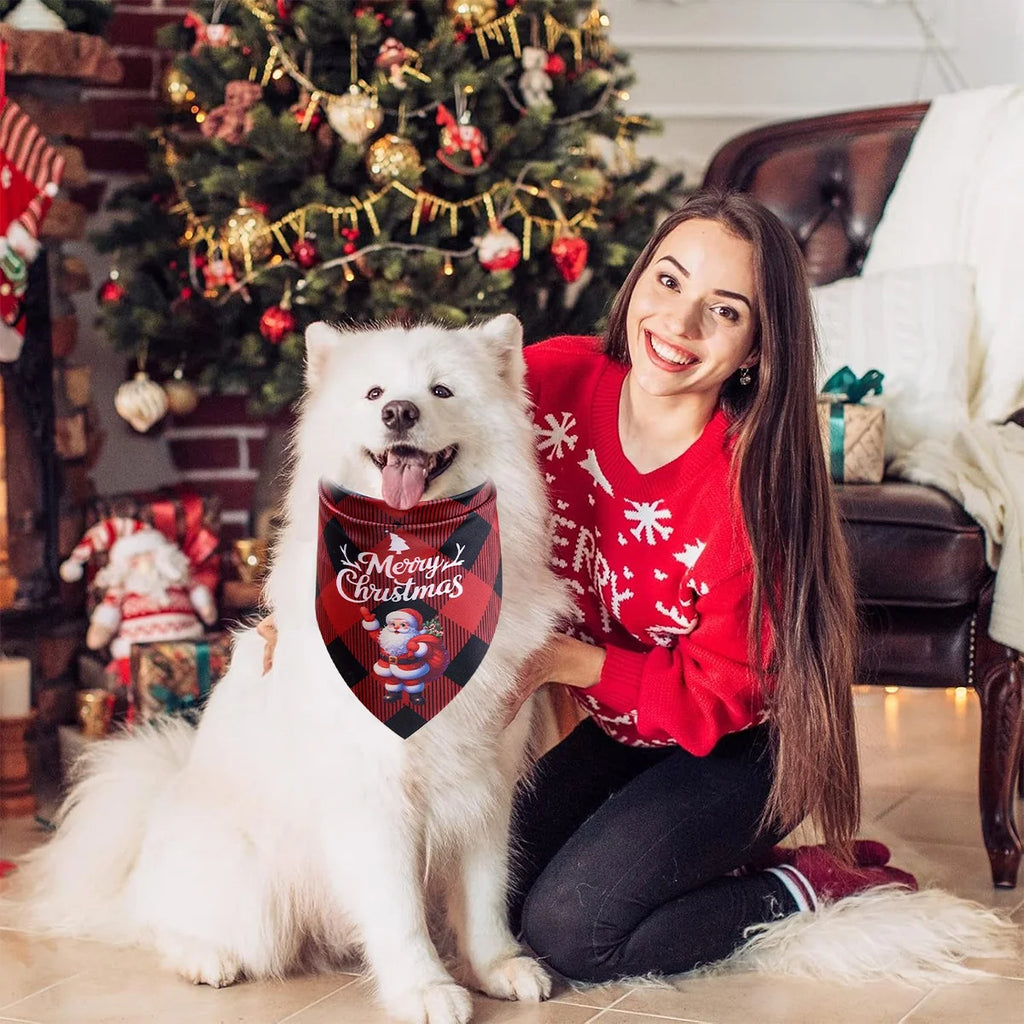 Christmas Plaid Dog Bandanas 2-Pack, Washable Holiday Pet Scarf Bibs