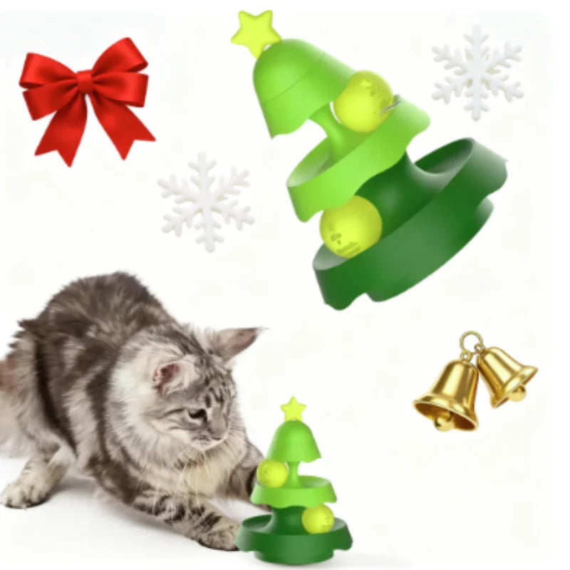 Christmas Tree Cat Toy with Light-Up Ball & Bell
