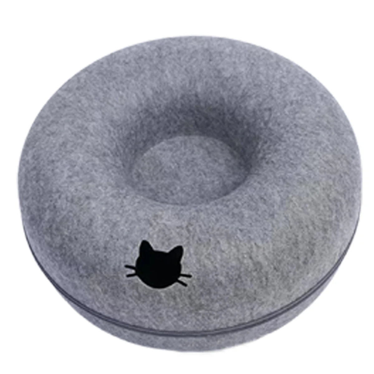 2-in-1 Felt Donut Cat Bed and Play Tunnel, Cozy Hideaway Cave