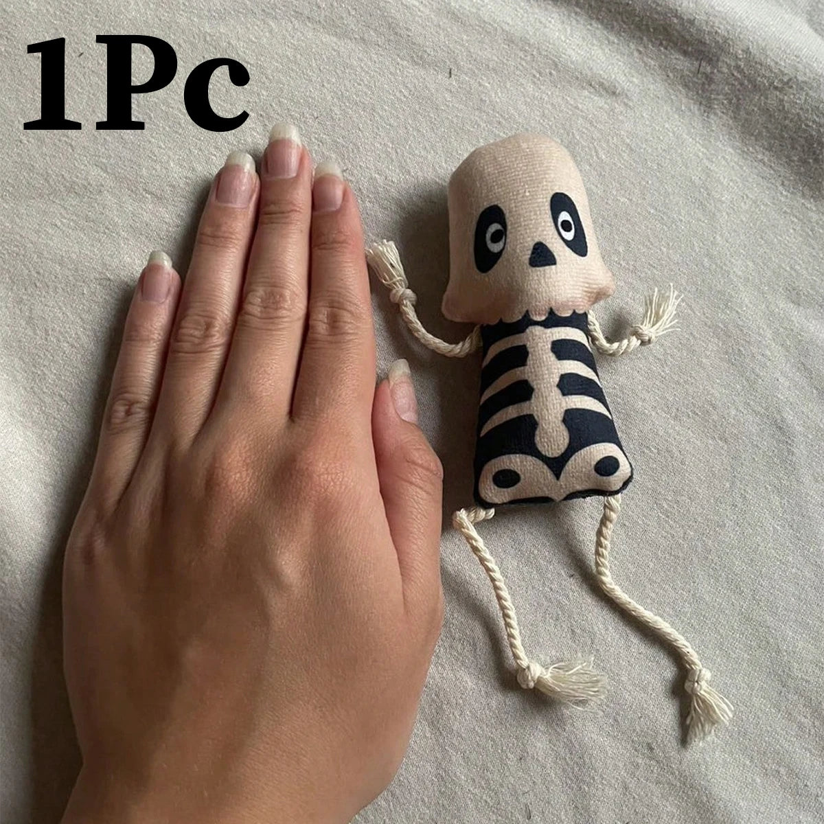 Halloween Skeleton Cat Toy, Plush Kitten Chew Toy with Rope Tail