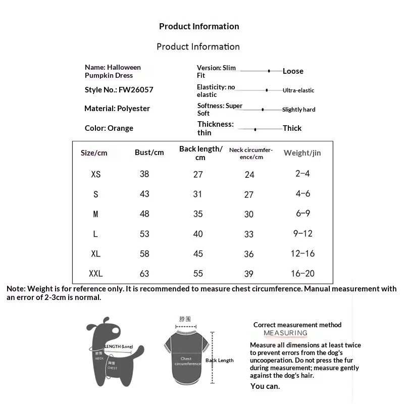 Halloween Pumpkin Overall Costume Dress for Small Dogs & Cats