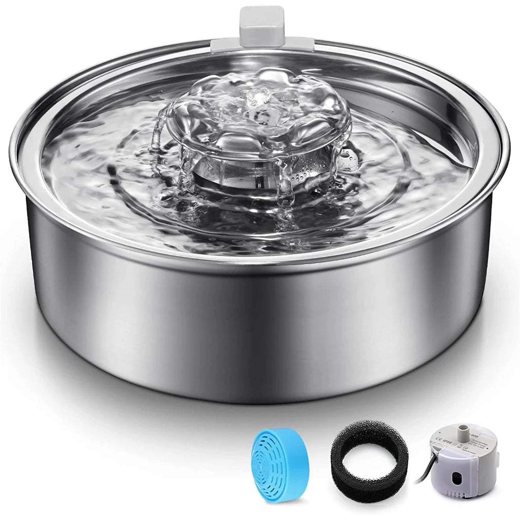 Stainless Steel Automatic Cat Water Fountain 2L Ultra-Quiet LED Pump