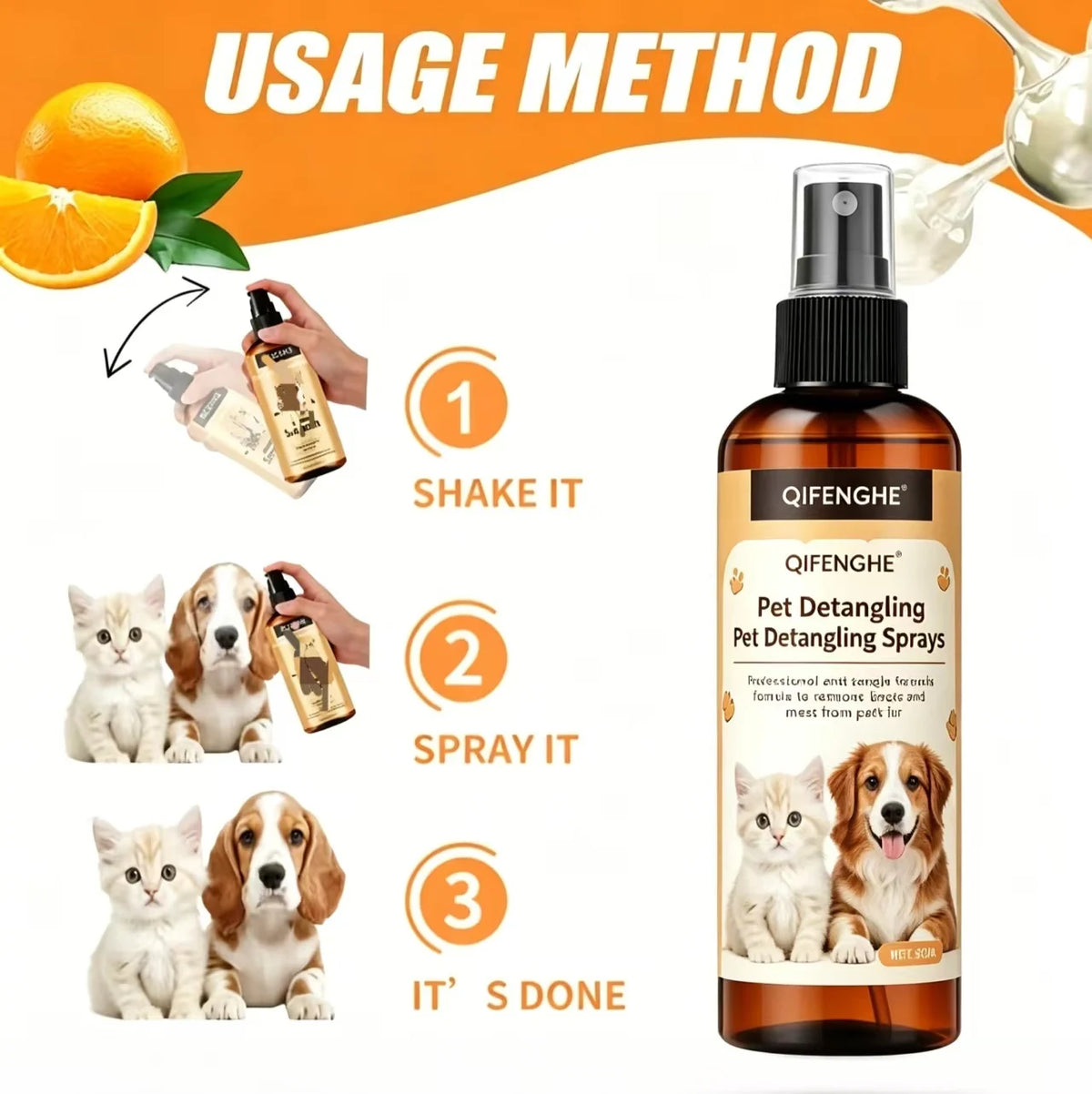 Pet Detangling Spray, Leave-In Conditioner for Dogs & Cats, 50ml