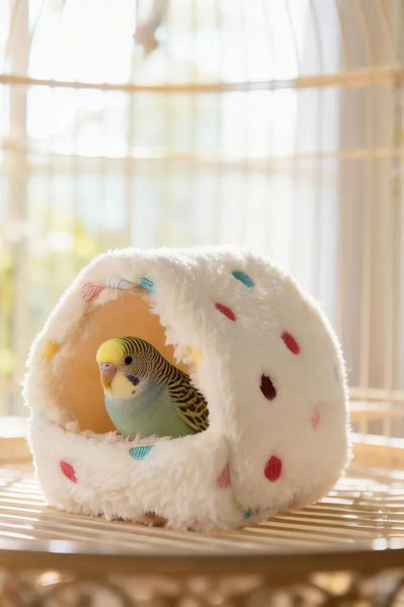 Warm Plush Bird Nest Bed for Parrots, Cozy Winter Hideout Hut