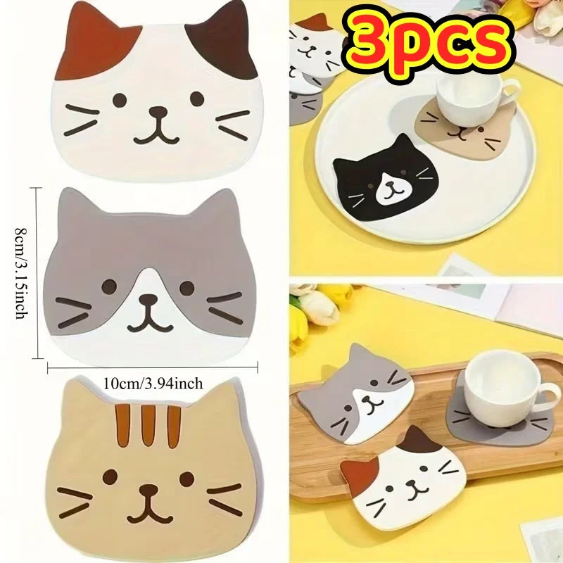 Heat-Resistant Cat Coasters Set of 3, Cute Cat Lover Home Decor