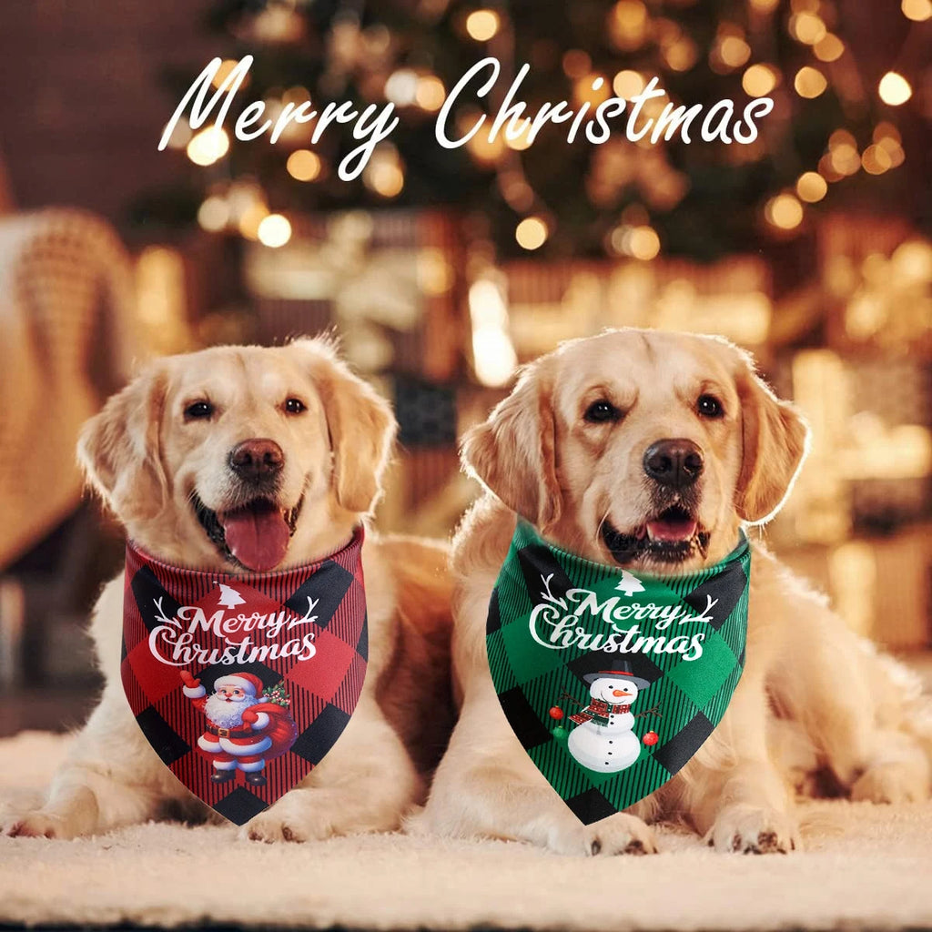 Christmas Plaid Dog Bandanas 2-Pack, Washable Holiday Pet Scarf Bibs