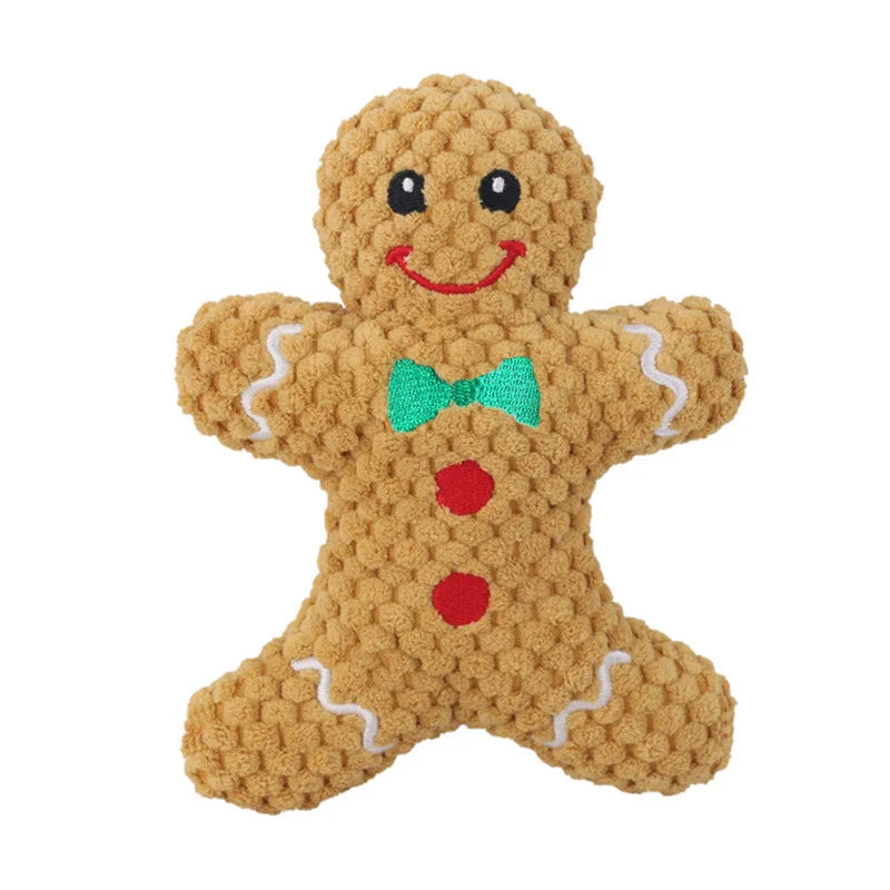 Christmas Squeaky Plush Dog Toy, Santa, Reindeer & Gingerbread